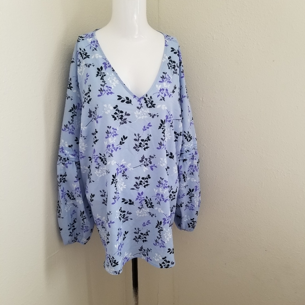 Lane Bryant Light Blue Floral Top
